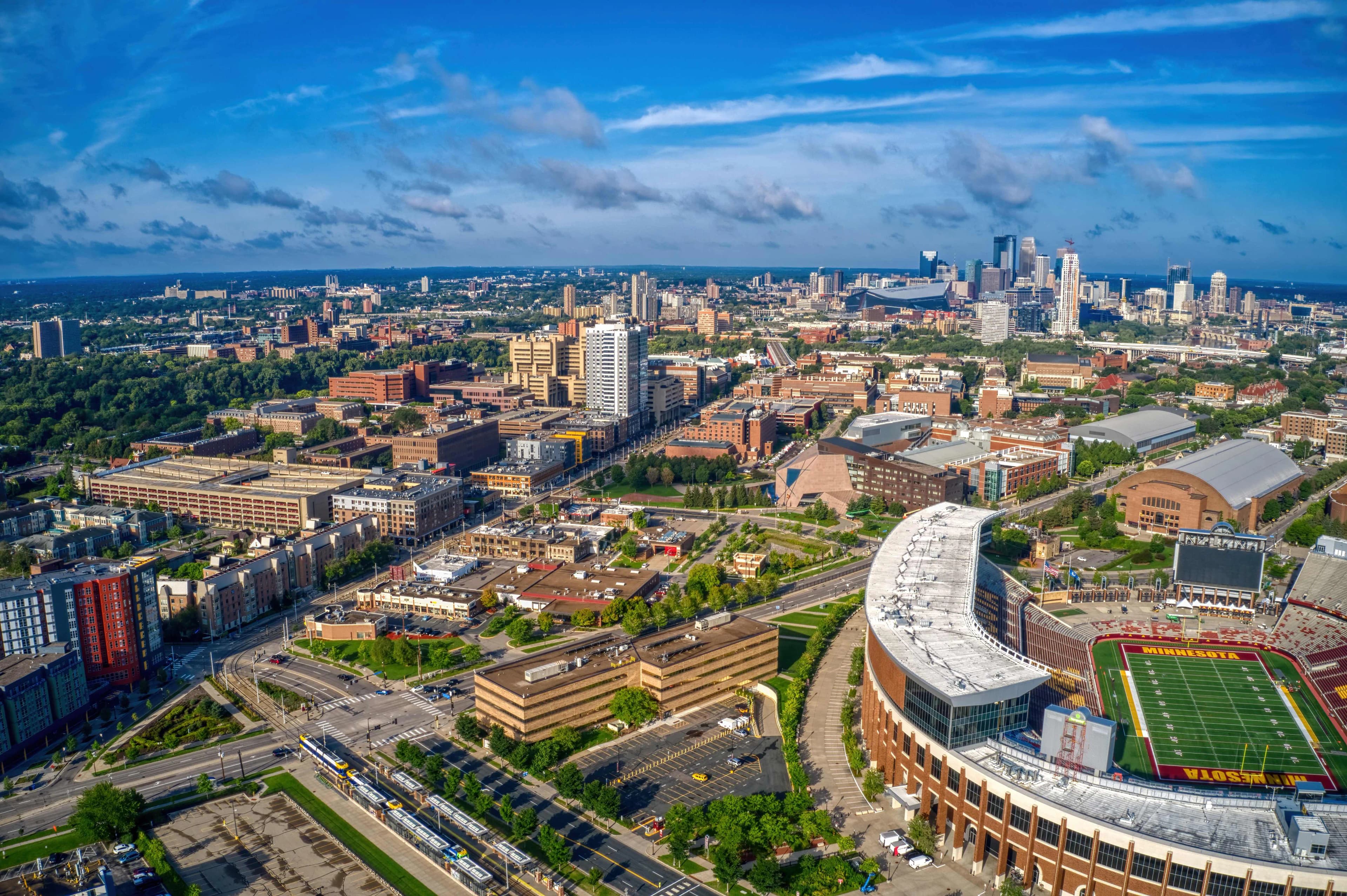 University of Minnesota campus and Minneapolis skyline
